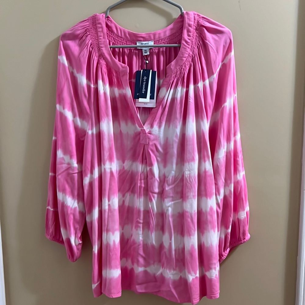 Pink tie dye peasant shirt